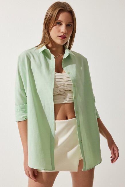 Oversize Basic Gömlek UÇUK YEŞİL LDD0003