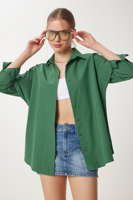 Oversize Basic Gömlek ZÜMRÜT YEŞİLİ LDD0003
