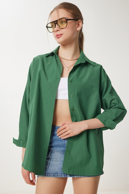Oversize Basic Gömlek ZÜMRÜT YEŞİLİ LDD0003