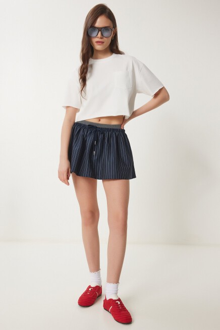 Pamuklu Crop Örme T-Shirt EKRU LCR0018