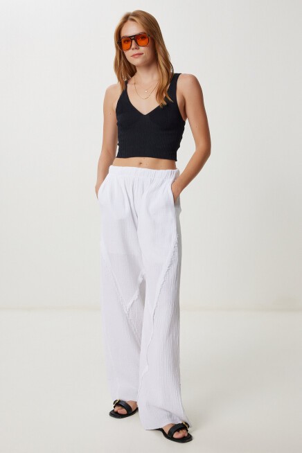 Püsküllü Müslin Pantolon BEYAZ LBV0064