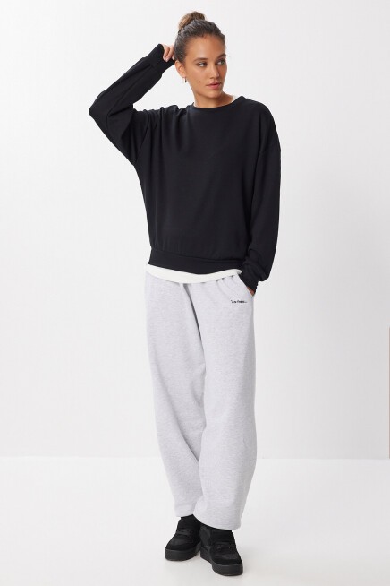 Basic Mevsimlik Modal Sweatshirt SİYAH LEN0026