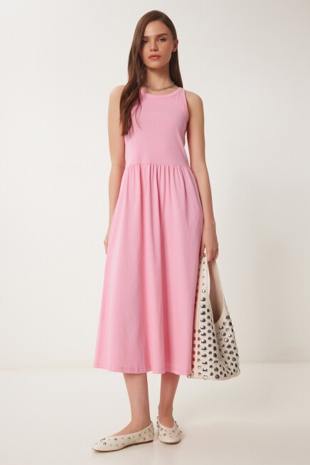 Halter Yaka Basic Yazlık Örme Elbise PEMBE LCR0053