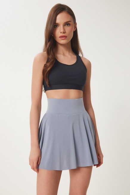İçi Şortlu Örme Mini Tenis Etek GRİ LDZ0036
