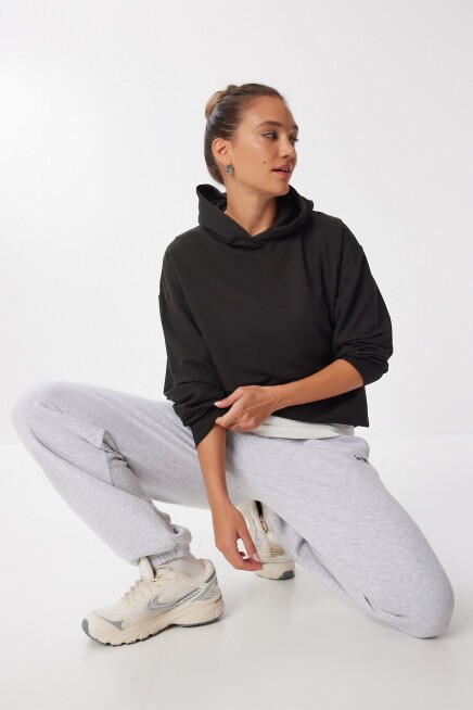 Kapüşonlu Mevsimlik Modal Sweatshirt SİYAH LEN0030