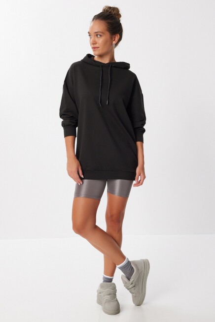 Kapüşonlu Oversize Mevsimlik Örme Sweatshirt SİYAH LEN0029