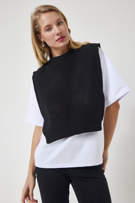 Süveterli Örme T-shirt SİYAH LDP0072