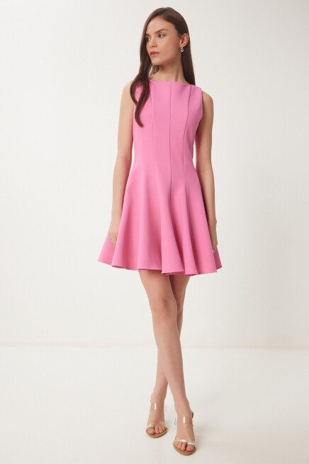 Uçuşan Etkili Mini Dokuma Elbise PEMBE LFK0004