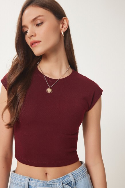 Basic Crop Örme Bluz BORDO LFW0005