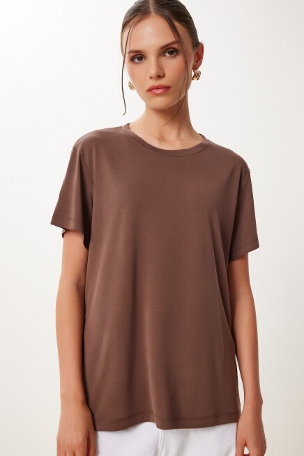 Basic Modal Örme T-shirt KAHVERENGİ LFN0101