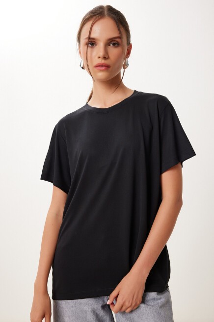 Basic Modal Örme T-shirt SİYAH LFN0101