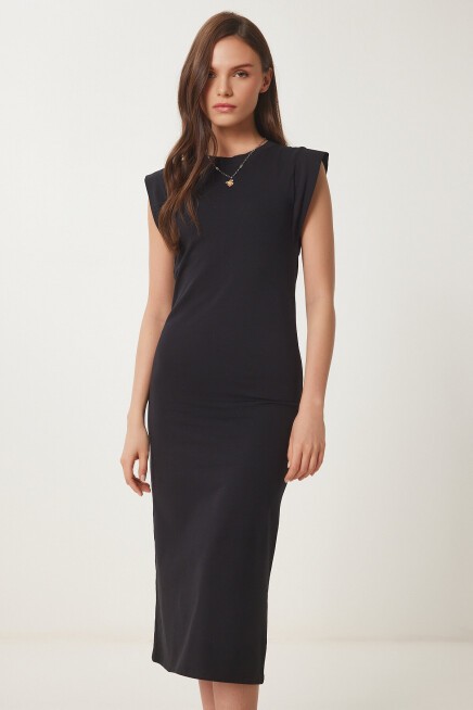 Basic Yazlık Midi Örme Elbise SİYAH LFW0004