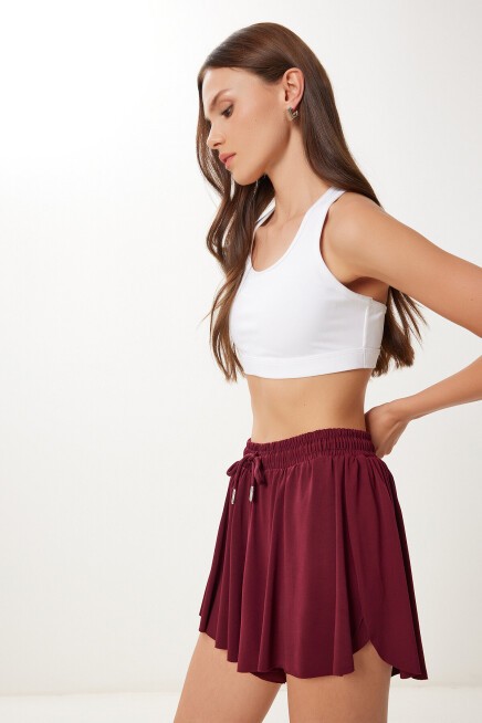Yüksek Bel İki Katmanlı Mini Şort BORDO LDZ0009