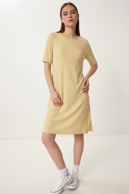 Basic Uzun Örme T-shirt SARI LEX0022