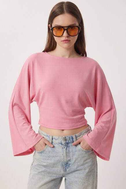 İspanyol Kol Büzgülü Modal Bluz PEMBE LMW0034