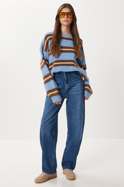 Kesik Paça Baggy Jean P0291 KOYU MAVİ LRI0022