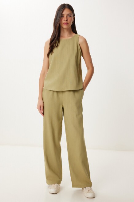 Keten Bluz Pantolon Takım ZEYTİN YEŞİLİ LMC0062