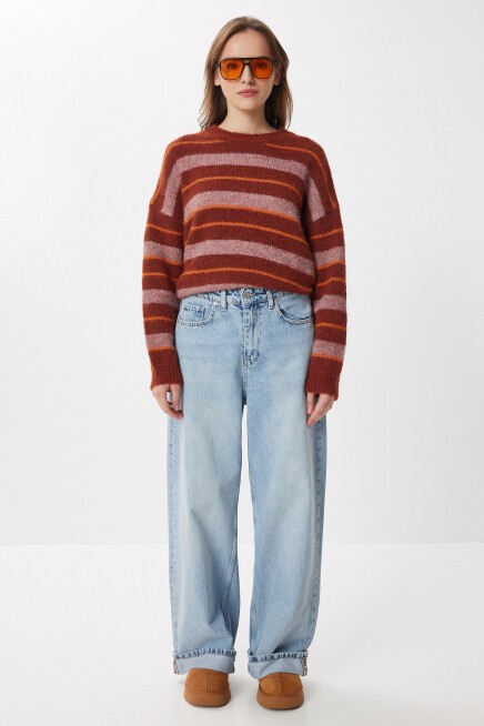 Kıvrık Paça Wide Leg Jeans MAVİ LRI0033