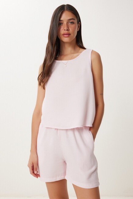 Müslin Bluz Şort Takım ŞEKER PEMBE LMC0063