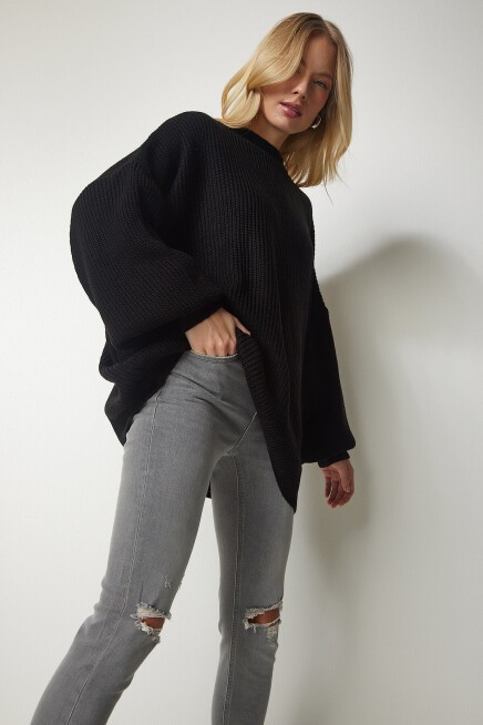 Oversize Basic Triko Kazak SİYAH LMX0019