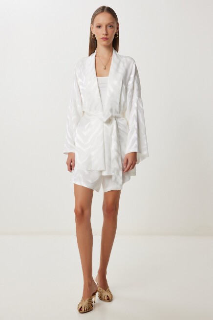 Saten Yüzeyli Kimono Şort Takım EKRU LFG0113