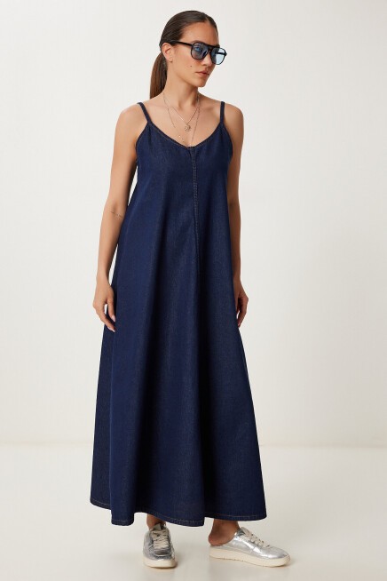 Askılı Denim Çan Elbise LACİVERT LRV0097
