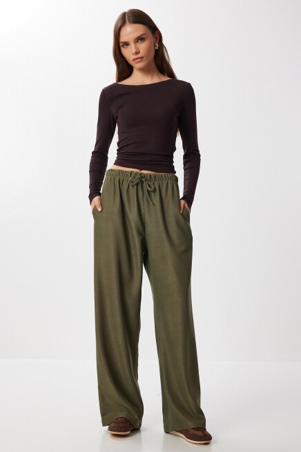 Geniş Paça Fitilli Örme Pantolon HAKİ LMW0031