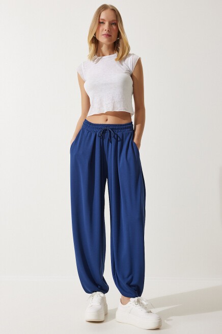 Pileli Rahat Modal Şalvar Pantolon LACİVERT LMC0093