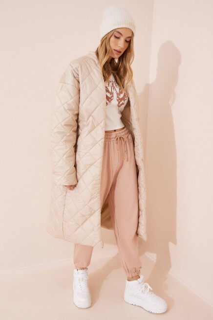 Şal Yaka Oversize Kapitone Kaban KREM LHM0001