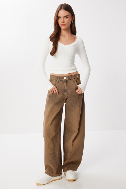 V Yaka Saran Basic Modal Bluz KEMİK LMW0029