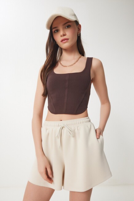 Cepli Modal Şort KREM LUB0097