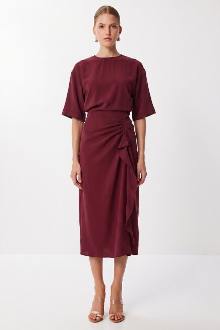 Drapeli Midi Modal Elbise MÜRDÜM LNT0033