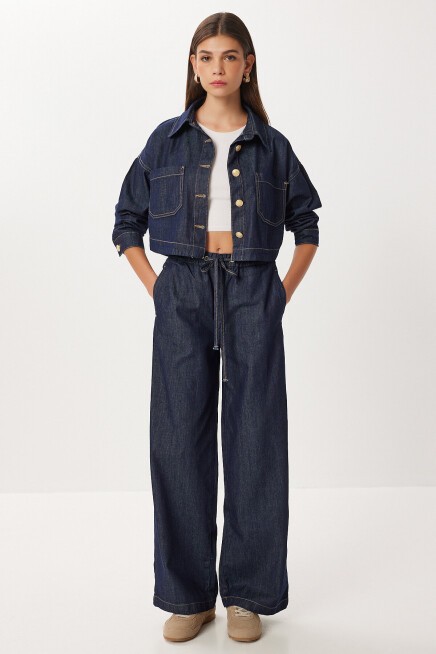 Gold Düğmeli Denim Ceket Pantolon Takım KOYU MAVİ LRI0014