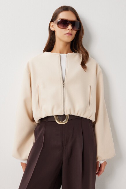 Soft Kaşe Bomber Ceket KREM LUB0248
