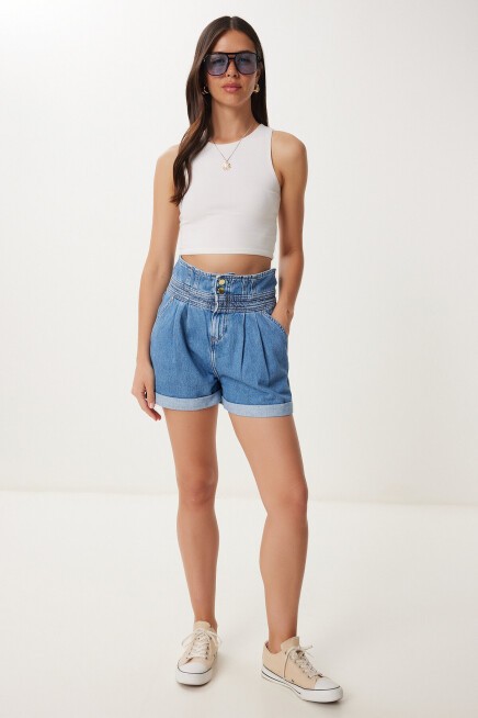 Yüksek Bel Denim Şort AÇIK MAVİ LUT0019