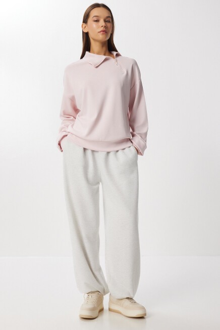 Yumuşak Dokulu Yan Fermuarlı Modal Sweatshirt ŞEKER PEMBE LUB0250