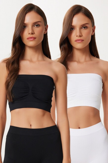 2’li Paket Dikişsiz Straplez Örme Büstiyer SİYAH BEYAZ LGV0006