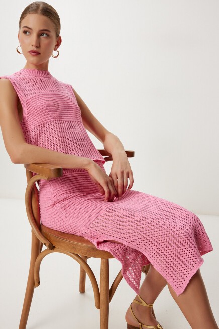 Ajurlu Yazlık Triko Bluz Etek Takım PEMBE LYY0119