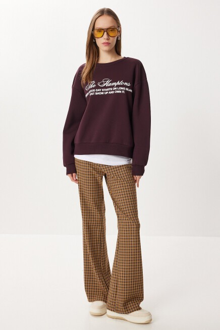 Oversize Baskılı Şardonlu Örme Sweatshirt MÜRDÜM LUB0313