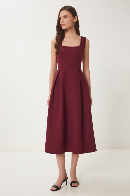 A Kesim Midi Dokuma Elbise BORDO LWF0026
