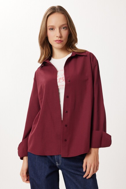 Basic Dokuma Gömlek BORDO LUB0299