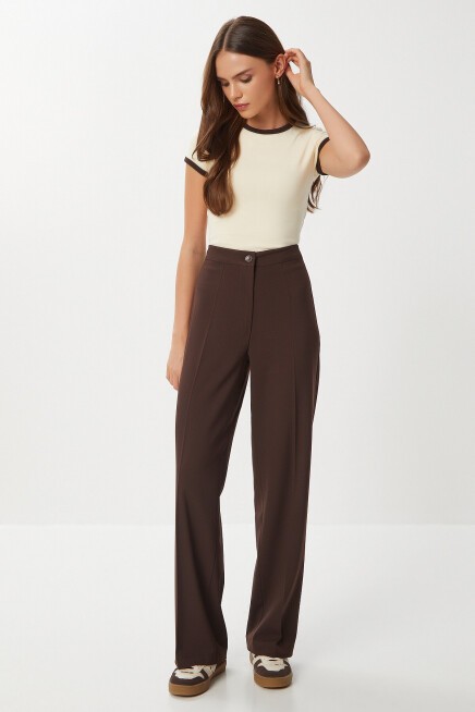 Dikişli Straight Poliviskon Pantolon KAHVERENGİ LGP0023