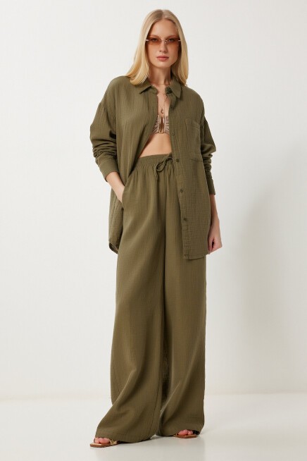 Oversize Müslin Gömlek Pantolon Takım HAKİ LSA0014