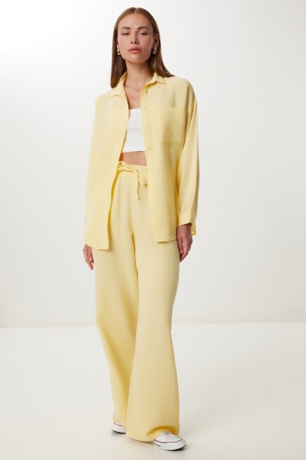Oversize Müslin Gömlek Pantolon Takım SARI LSA0014