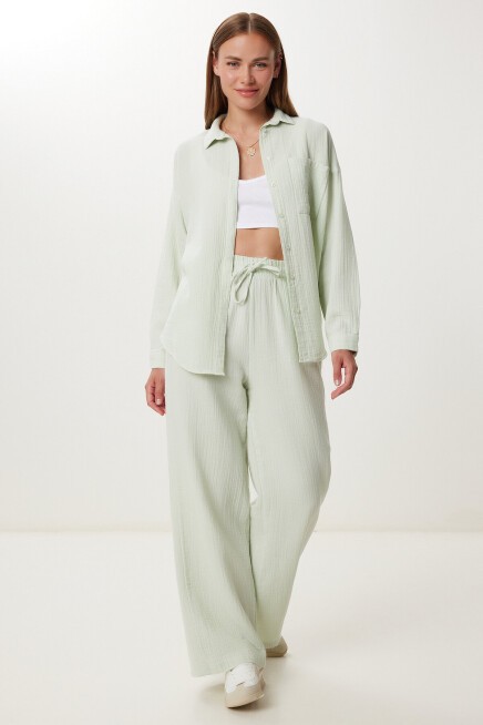 Oversize Müslin Gömlek Pantolon Takım SU YEŞİLİ LSA0014