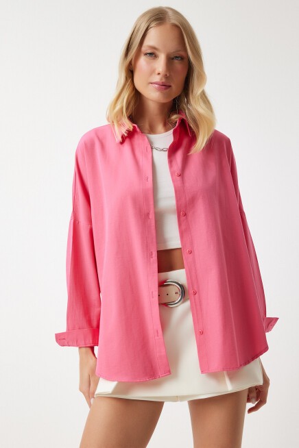 Oversize Uzun Basic Gömlek PEMBE LMX0106