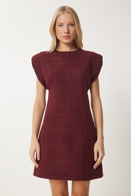 Vatkalı Mini Tüvit Dokuma Elbise BORDO LWF0023