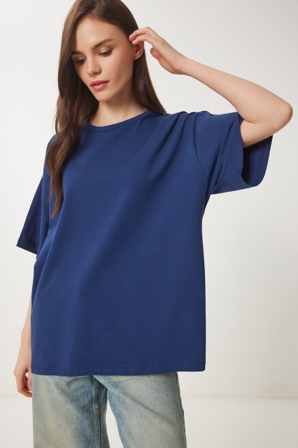 Basic Oversize Örme T-shirt LACİVERT LHW0003