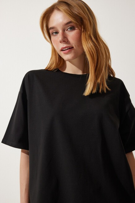 Basic Oversize Örme T-shirt SİYAH LHW0003