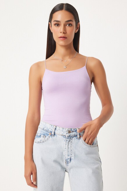 İkili İp Askılı Örme Bluz LİLA PUDRA LLD0001